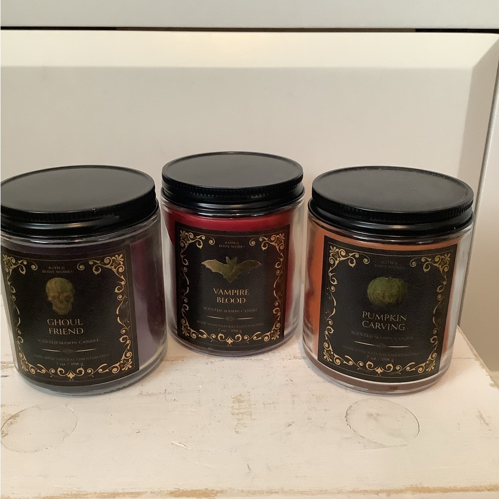Bath & Body Works Halloween Single Wick Candle LOT x3 Vampire Blood Ghoul Friend